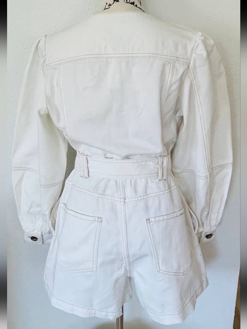 Sam Edelman UNDYED NATURAL RORI One Piece Belted Romper/NaturalWhite Denim Sz L - Picture 5 of 10